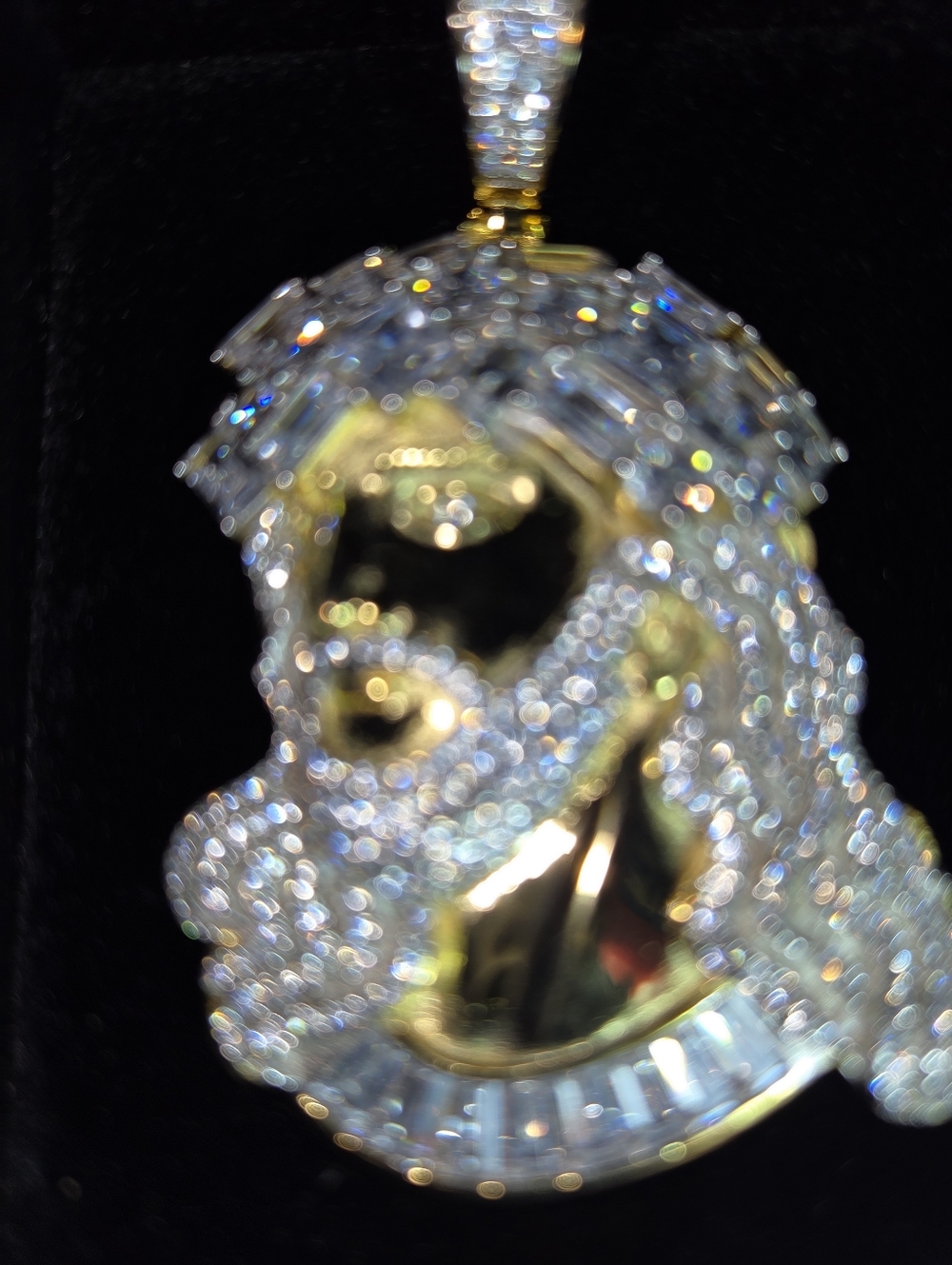 Iced Out 10 carat Moissanite Jesus Peice Baguette Pendant - 14k Yellow ovr 925 S - Picture 12 of 16